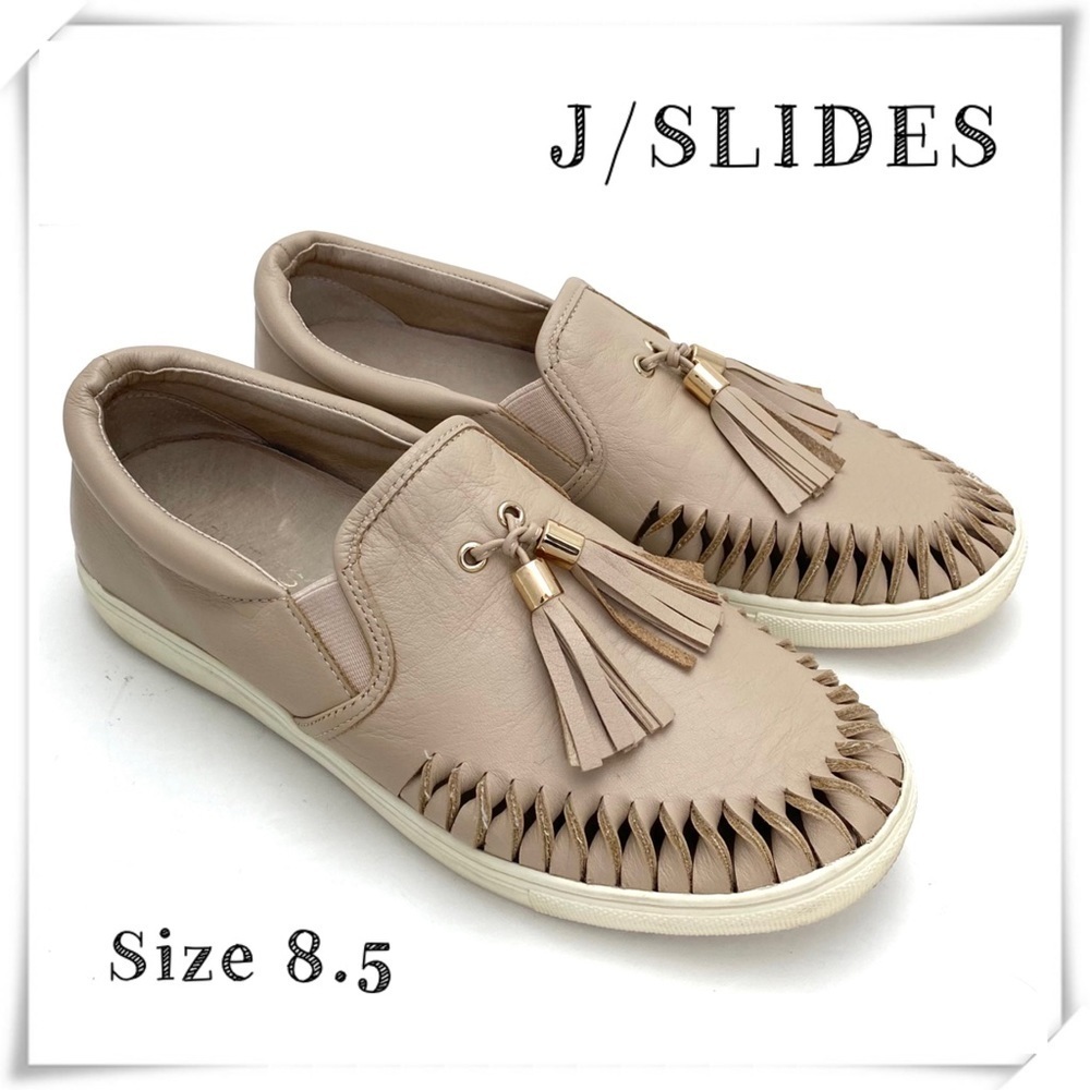 J/SLIDES Nyc AZTEC Leather Fringe Wrapped Tassel Slip on Shoes in National Beige
